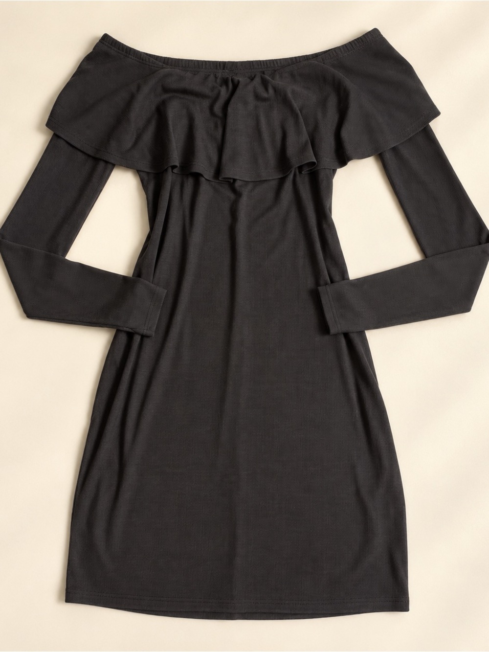 Express Charcoal Gray Off Shoulder Ruffle Dress Size S